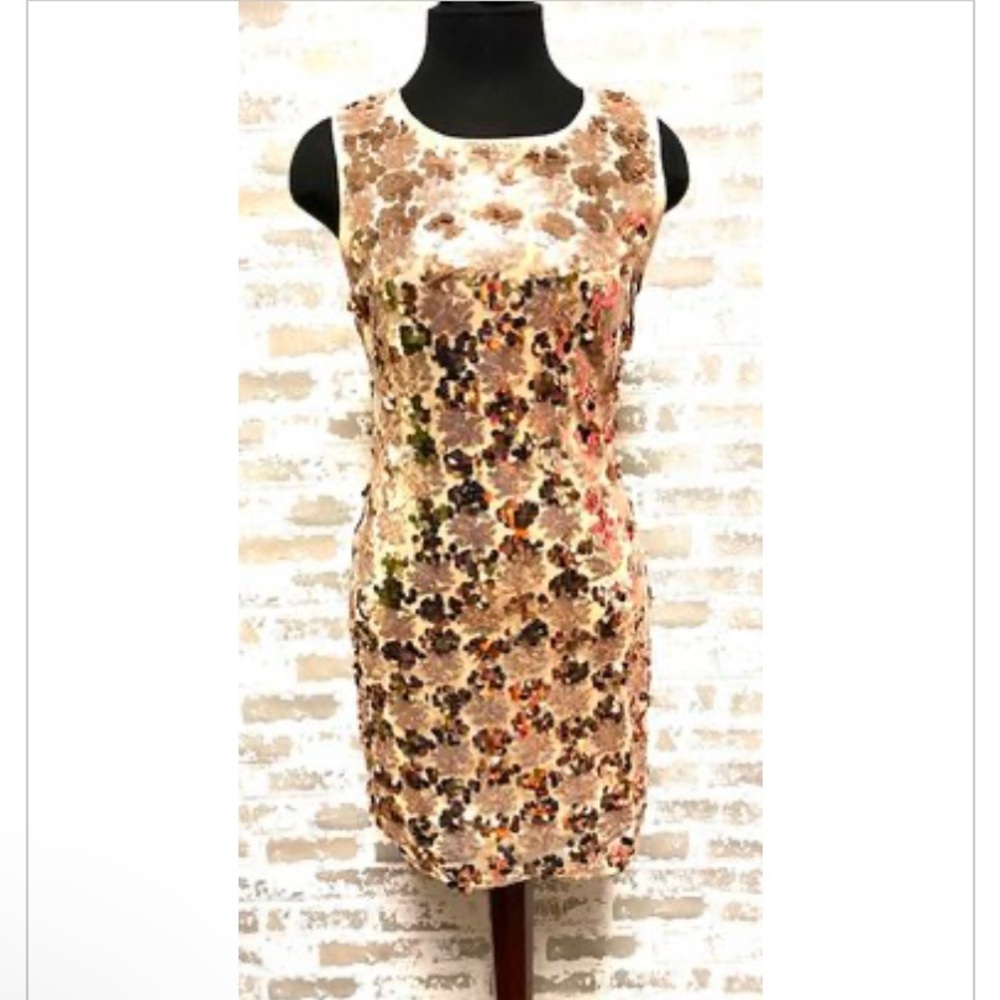 Lulu’s Goldtone Sequin Holiday Party Mini Dress Size Small